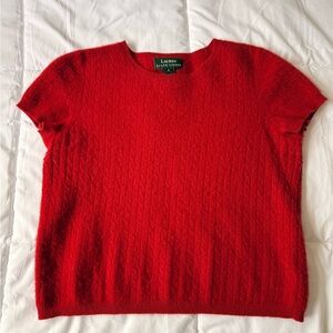 Lauren Ralph Lauren Red Short Sleeve Sweater Merino Wool Angora Cashmere Size S